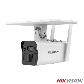 Cámara Hikvision SolarGuard DS-2XS2T41G1-ID/4G instalada en un entorno remoto con panel solar integrado