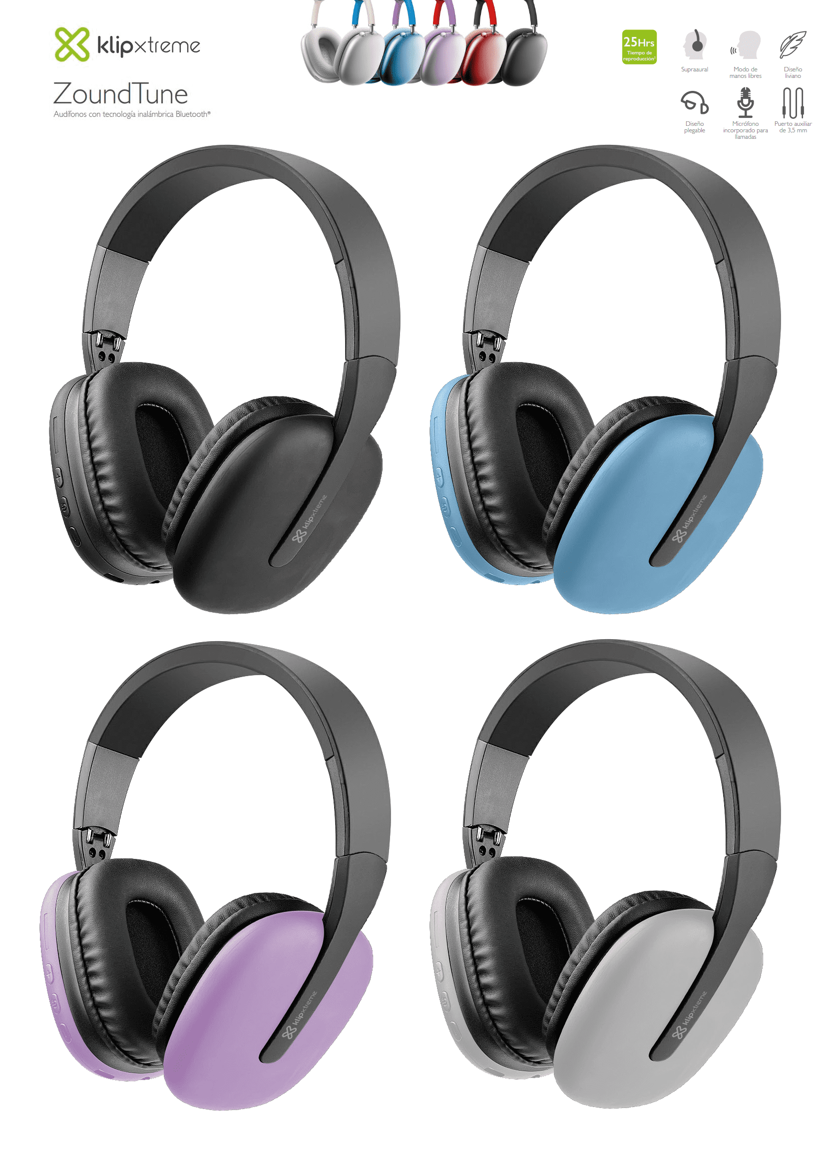 Audífonos Bluetooth Klip Xtreme ZoundTune Negro