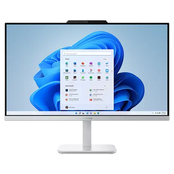 Imagen referencial del desktop AIO Lenovo A100, con pantalla de 24 pulgadas, procesador i3,16Ram,512SSD, color Cloud Grey