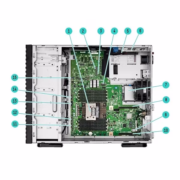 Vista Interior de Servidor de Torre HPE ProLiant ML110 Gen11 con Intel® Xeon® Bronze 3408U, 16 GB de RAM y 4 TB SATA.