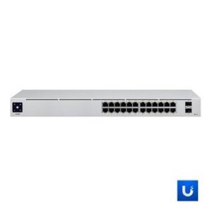 Vista frontal del Ubiquiti UniFi Switch 24 PoE con 24 puertos Gigabit y 2 SFP. Imagen referencial.