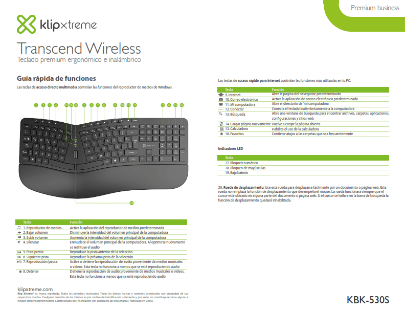 kbk-530_keys_functions